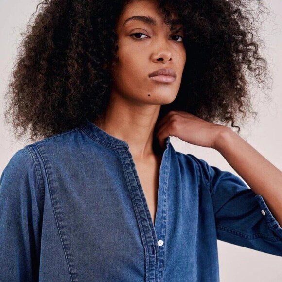 Nili Lotan Jasper Denim Shirt Midi Dress Deep Indigo Solid Bohemian XS - Picture 4 of 8